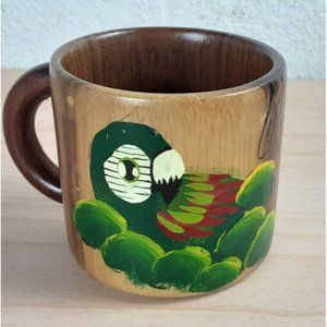 Vintage Wooden Mug Hand Painted Parrot Lusty Bird 3"